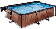 Piscines rectangulaires - Piscine avec auvent et filtration Wood pool Exit Toys Structure en acier 220*150*65 cm brun à partir de 6 ans_1