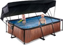 Medencék téglalap alakúak - Medence napellenzővel és szivattyúval Wood pool Exit Toys acél medencekeret 220*150 cm barna 6 évtől_0