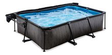 Bazény obdĺžnikové - Bazén so strieškou a filtráciou Black Wood pool Exit Toys oceľová konštrukcia 220*150*65 cm čierny od 6 rokov_0