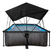 Bazény obdĺžnikové - Bazén so strieškou a filtráciou Black Wood pool Exit Toys oceľová konštrukcia 220*150*65 cm čierny od 6 rokov_1