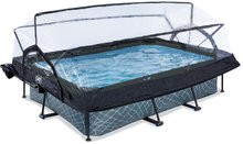 Bazény obdĺžnikové - Bazén so strieškou krytom a filtráciou Stone pool Exit Toys oceľová konštrukcia 220*150*65 cm šedý od 6 rokov_0
