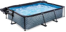 Obdélníkové bazény  - Bazén se stříškou krytem a filtrací Stone pool Exit Toys ocelová konstrukce 220*150*65 cm šedý od 6 let_2
