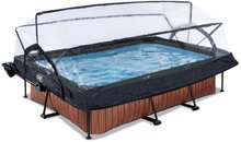 Bazény obdĺžnikové - Bazén so strieškou krytom a filtráciou Wood pool Exit Toys oceľová konštrukcia 220*150*65 cm hnedý od 6 rokov_1