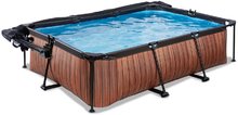 Schwimmbecken- rechteckig - EXIT Wood Pool 220x150x65cm mit Filterpumpe und Abdeckung und Sonnensegel - braun _2