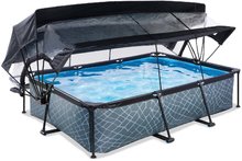 Schwimmbecken- rechteckig - EXIT Stone Pool 300x200x65cm mit Filterpumpe und Abdeckung und Sonnensegel - grau _0