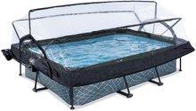 Bazény obdĺžnikové - Bazén so strieškou krytom a filtráciou Stone pool Exit Toys oceľová konštrukcia 300*200*65 cm šedý od 6 rokov_1