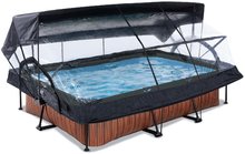 Bazény obdĺžnikové - Bazén so strieškou krytom a filtráciou Wood pool Exit Toys oceľová konštrukcia 300*200*65 cm hnedý od 6 rokov_0