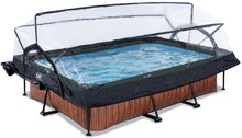 Obdélníkové bazény  - Bazén se stříškou krytem a filtrací Wood pool Exit Toys ocelová konstrukce 300*200*65 cm hnědý od 6 let_1