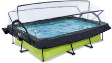 Bazény obdĺžnikové - Bazén so strieškou krytom a filtráciou Lime pool Exit Toys oceľová konštrukcia 300*200*65 cm zelený od 6 rokov_1