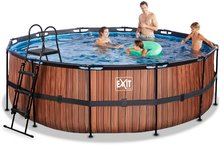Bazény kruhové - Bazén s pieskovou filtráciou Wood pool Exit Toys kruhový oceľová konštrukcia 427*122 cm hnedý od 6 rokov_0