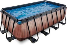 Medencék téglalap alakúak - Medence homokszűrős vízforgatóval Wood pool Exit Toys acél medencekeret 400*200*122 cm barna 6 évtől_2