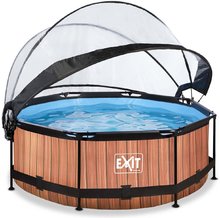 Baseny okrągłe - Basen z dachem i filtracją Wood pool Exit Toys okrągły, stalowa konstrukcja, 244x76 cm, brązowy, od 6 roku życia_0