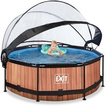 Bazény kruhové - Bazén s krytom a filtráciou Wood pool Exit Toys kruhový oceľová konštrukcia 244*76 cm hnedý od 6 rokov_0