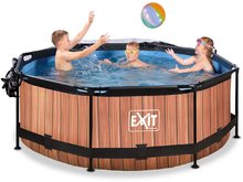 Baseny okrągłe - Basen z dachem i filtracją Wood pool Exit Toys okrągły, stalowa konstrukcja, 244x76 cm, brązowy, od 6 roku życia_1