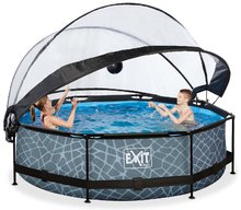 Piscines rondes - Piscine Stone Pool Exit Toys avec couverture et filtration Structure en acier circulaire 300*76 cm gris à partir de 6 ans_0