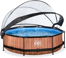 Baseny okrągłe - Basen z dachem i filtracją Wood pool Exit Toys okrągły, stalowa konstrukcja, 300x76 cm, brązowy, od 6 roku życia_0