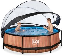 Baseny okrągłe - Basen z dachem i filtracją Wood pool Exit Toys okrągły, stalowa konstrukcja, 300x76 cm, brązowy, od 6 roku życia_1