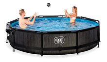 Piscine rotunde - Piscină cu copertină și filtrare Black Wood pool Exit Toys structură rotundă din oțel 360*76 cm negru de la 6 ani_0