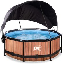 Kruhové bazény - Bazén se stříškou a filtrací Wood pool Exit Toys kruhový ocelová konstrukce 244*76 cm hnědý od 6 let_1