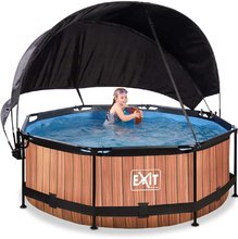 Piscine circolari - Piscina con tenda parasole e filtrazione Wood pool Exit Toys circolare telaio in acciaio 244*76 cm marrone da 6 anni_1
