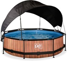 Baseny okrągłe - Basen z daszkiem typu żagiel i filtracją Wood pool Exit Toys okrągły, stalowa konstrukcja, 300x76 cm, brązowy, od 6 roku życia_0