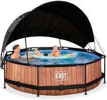 Schwimmbecken rund - EXIT Wood Pool ø300x76cm mit Filterpump und Sonnensegel - braun _0
