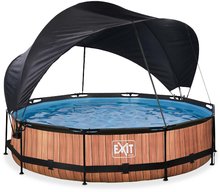 Piscine circolari - Piscina con tettoia e filtrazione Wood pool Exit Toys rotonda con costruzione in acciaio 360*76 cm marrone dai 6 anni_0