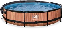 Kruhové bazény - Bazén se stříškou a filtrací Wood pool Exit Toys kruhový ocelová konstrukce 360*76 cm hnědý od 6 let_1