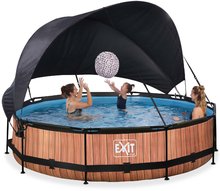Bazény kruhové - Bazén so strieškou a filtráciou Wood pool Exit Toys kruhový oceľová konštrukcia 360*76 cm hnedý od 6 rokov_0