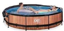 Bazény kruhové - Bazén so strieškou a filtráciou Wood pool Exit Toys kruhový oceľová konštrukcia 360*76 cm hnedý od 6 rokov_1