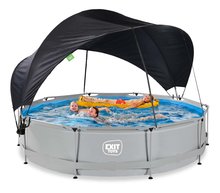 Schwimmbecken rund - Pool mit Überdachung und Soft Grey Pool Filter Exit Toys Kreisförmige Stahlkonstruktion 360*76 cm grau ab 6 Jahren_1