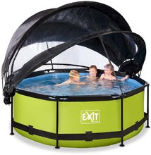 Piscine circolari - Piscina con tettoia, copertura e filtrazione Lime pool Exit Toys rotonda con costruzione in acciaio 244*76 cm verde dai 6 anni_0