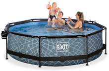 Bazény kruhové - Bazén so strieškou krytom a filtráciou Stone pool Exit Toys kruhový oceľová konštrukcia 300*76 cm šedý od 6 rokov_1