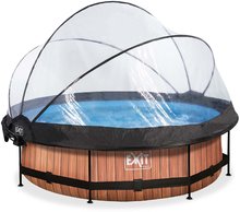 Bazény kruhové - Bazén so strieškou krytom a filtráciou Wood pool Exit Toys kruhový oceľová konštrukcia 300*76 cm hnedý od 6 rokov_3