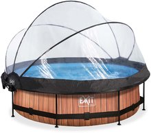 Piscine rotunde - Piscină cu acoperiș prelată și filtrare Wood pool brown Exit Toys construcție rotundă din metal 300*76 cm maro de la 6 ani_3