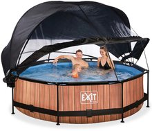 Piscine rotunde - Piscină cu acoperiș prelată și filtrare Wood pool brown Exit Toys construcție rotundă din metal 300*76 cm maro de la 6 ani_0