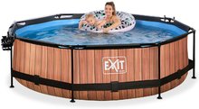 Baseny okrągłe - Basen z daszkiem typu żagiel i filtracją Wood pool Exit Toys okrągły, stalowa konstrukcja, 300x76 cm, brązowy, od 6 roku życia_1