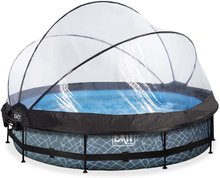Bazény kruhové - Bazén so strieškou krytom a filtráciou Stone pool Exit Toys kruhový oceľová konštrukcia 360*76 cm šedý od 6 rokov_3