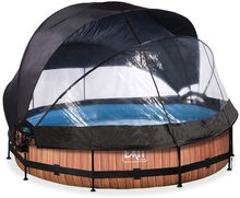 Bazény kruhové - Bazén so strieškou krytom a filtráciou Wood pool Exit Toys kruhový oceľová konštrukcia 360*76 cm hnedý od 6 rokov_2
