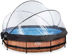Piscine circolari - Piscina con tettoia, copertura e filtrazione Wood pool Exit Toys rotonda con costruzione in acciaio 360*76 cm marrone dai 6 anni_3