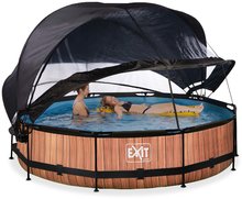 Kruhové bazény - Bazén se stříškou krytem a filtrací Wood pool Exit Toys kruhový ocelová konstrukce 360*76 cm hnědý od 6 let_0