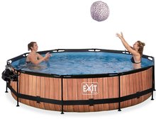 Bazény kruhové - Bazén so strieškou krytom a filtráciou Wood pool Exit Toys kruhový oceľová konštrukcia 360*76 cm hnedý od 6 rokov_1