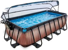 Bazény obdĺžnikové - Bazén s krytom a pieskovou filtráciou Wood pool Exit Toys oceľová konštrukcia 400*200*100 cm hnedý od 6 rokov_1