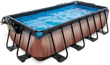 Piscine rettangolari - Piscina con copertura e filtrazione a sabbia Wood pool Exit Toys telaio in acciaio 400*200*100cm marrone da 6 anni_2