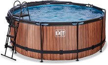 Medencék kerek alakúak - Medence búrával és homokszűrős vízforgatóval Wood pool Exit Toys kerek acél medencekeret 360*122 cm barna 6 évtől_3