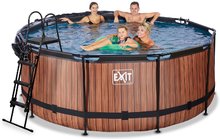 Baseny okrągłe - Basen z dachem i filtracją piaskową Wood pool Exit Toys okrągły, stalowa konstrukcja, 360x122 cm, brązowy, od 6 roku życia_1