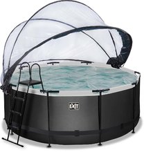 Piscine circolari - Piscina con copertura e filtrazione a sabbia Black Leather pool Exit Toys rotonda con costruzione in acciaio 360*122 cm nera dai 6 anni_2