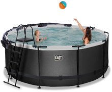 Bazény kruhové - Bazén s krytom a pieskovou filtráciou Black Leather pool Exit Toys kruhový oceľová konštrukcia 360*122 cm čierny od 6 rokov_1