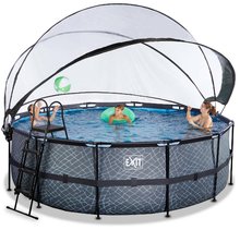 Piscine circolari - Piscina con copertura e filtrazione  a sabbia Stone pool Exit Toys rotonda con costruzione in acciaio 427*122 cm grigia dai 6 anni_0