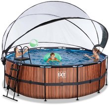 Bazény kruhové - Bazén s krytom a pieskovou filtráciou Wood pool Exit Toys kruhový oceľová konštrukcia 427*122 cm hnedý od 6 rokov_0